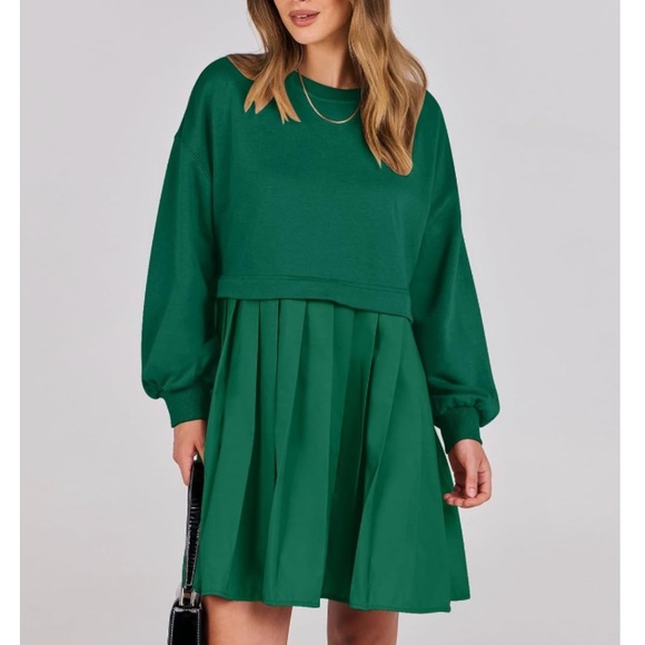 ANRABESS Sweatshirts Oversized Long Sleeve Loose Pleated Pullover Mini Dress - Picture 4 of 6